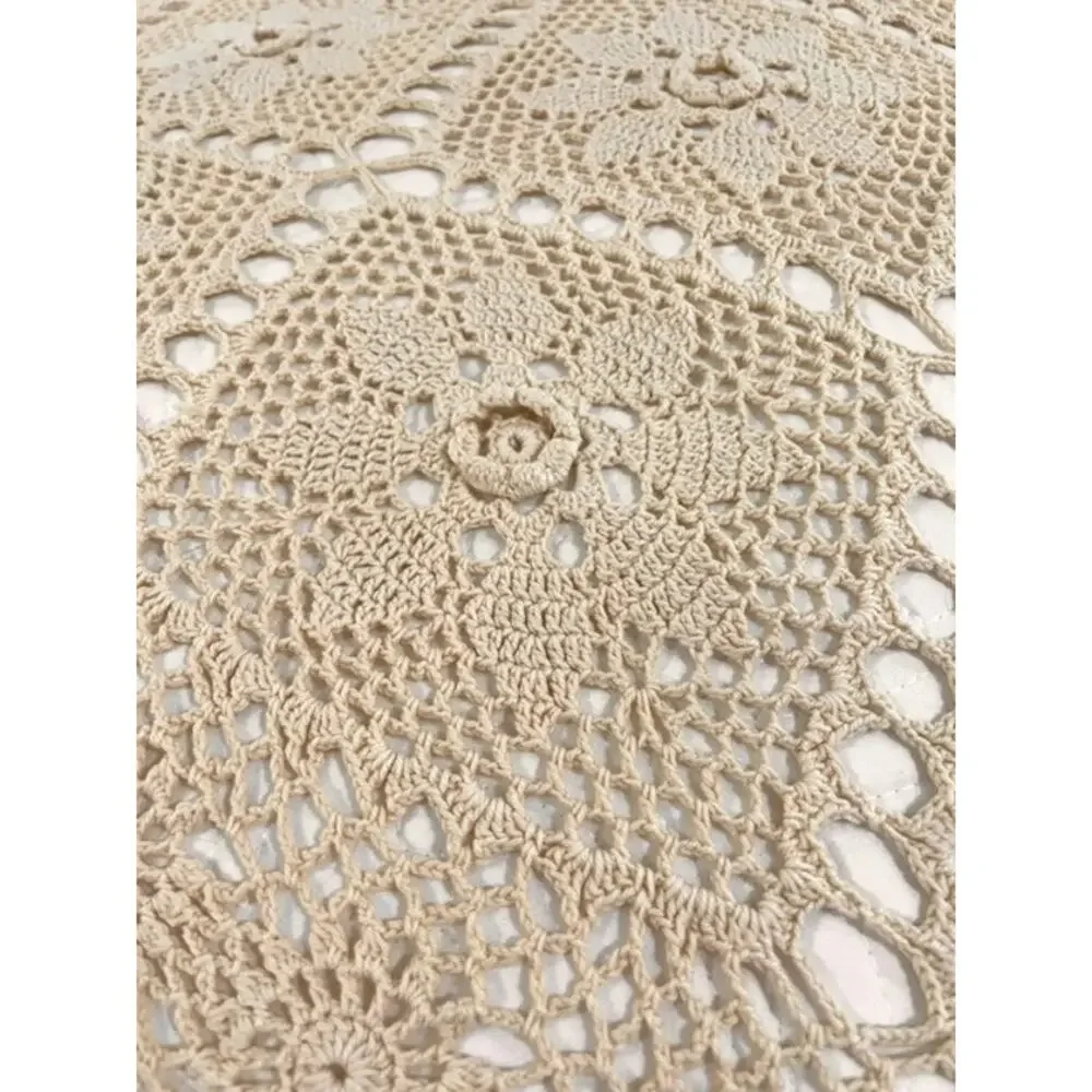 Vintage Hand Crocheted Bedspread Queen 90x100, Cream Popcorn 3D Floral Coverlet